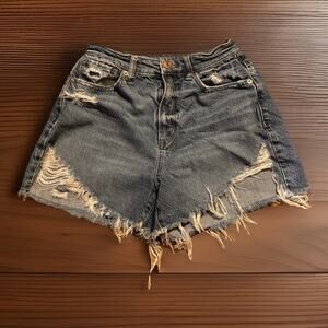 American Eagle High Waist Ripped Denim Shorts Size 2 Frayed Hem